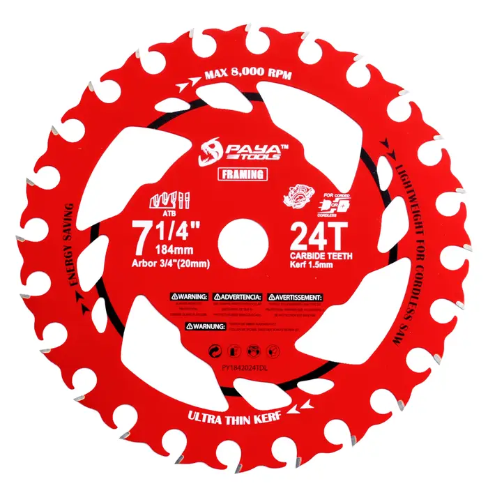 Lame de scie circulaire en carbure de tungstène PAYA 7-1/4 pouces 24 dents légère pour la coupe du b