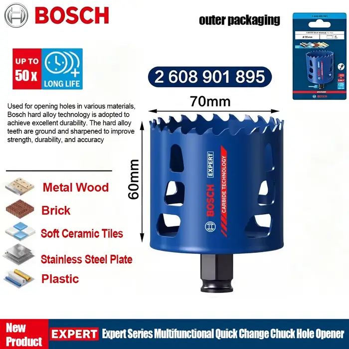 Scie cloche multifonctionnelle BOSCH EXPERT PC Plus en carbure 20-152 mm pour acier inoxydable, métal, carrelage, bois – Accessoires d'ouverture de trous