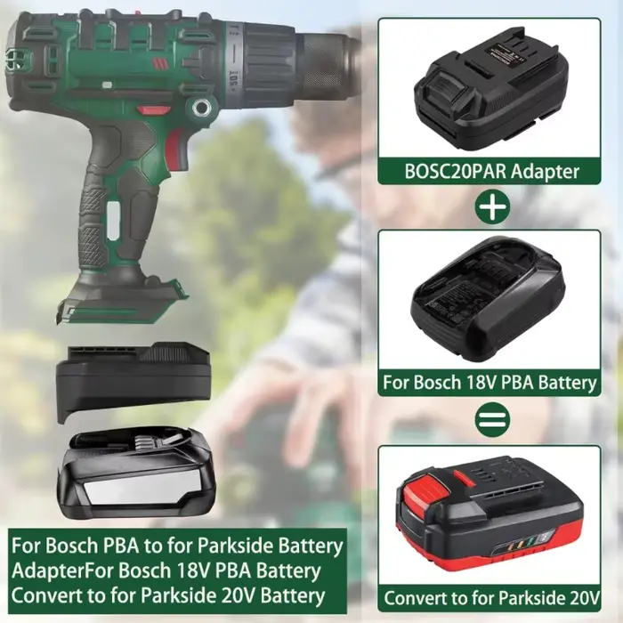 Adaptateur de batterie pour batteries Bosch PBA 18V Li-ion pour outils électriques Bosch/Maktia/Milwaukee/Hitachi/Hikok/Parkside 18/20V