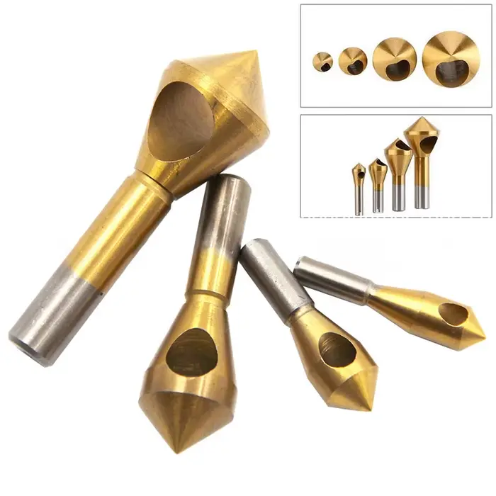 1/4 pièces ensemble titane fraise ébavurage perceuse cône trou coupe acier/aluminium tête fraisée ch