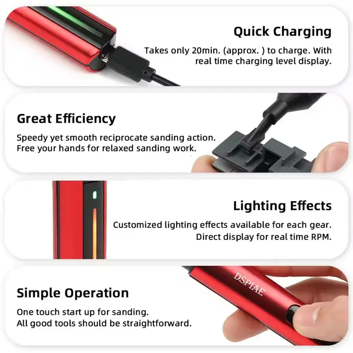 DSPIAE ES-A ponceuse alternative bricolage électrique USB Charge stylo de meulage modèle en plastique têtes de ponçage papier de verre outils d'artisanat militaire