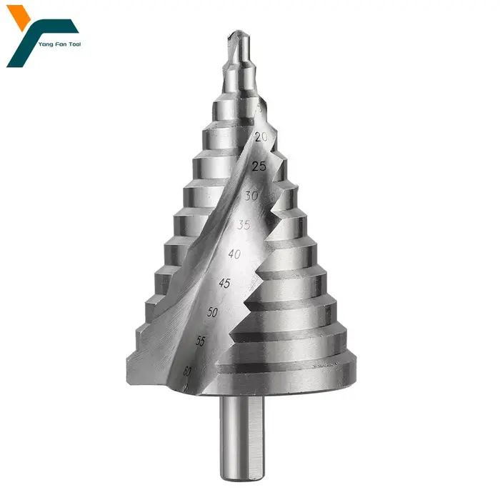 Foret étagé 6-60mm, rainure en spirale, coupe-trou de pagode, feuille de métal, foret conique, tige triangulaire, ouvre-trou étagé