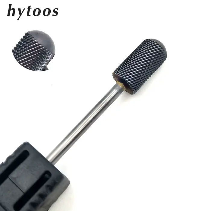 HYTOOS foret à ongles en carbure de tungstène titane noir à dessus rond 3/32 "embouts pour manucure 