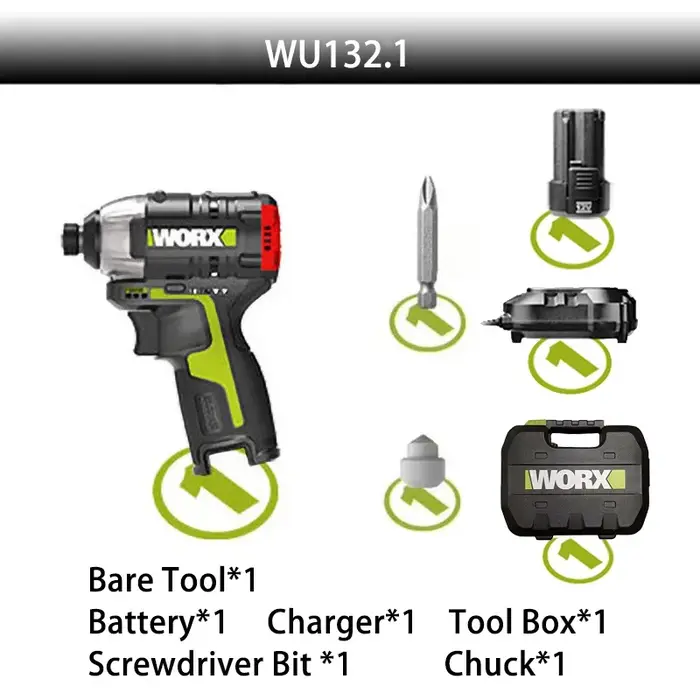 WORX tournevis à percussion sans fil WU132 140Nm 12V 3300 tr/min moteur sans brosse ajuster couple entretien outils électriques perceuse électrique