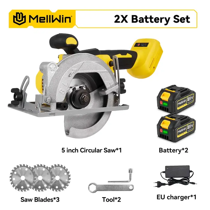 MELLWIN 5 pouces scie circulaire électrique sans brosse 125MM scie multi-angle sans fil outil électrique pour le travail du bois pour Makita 18V batterie broche