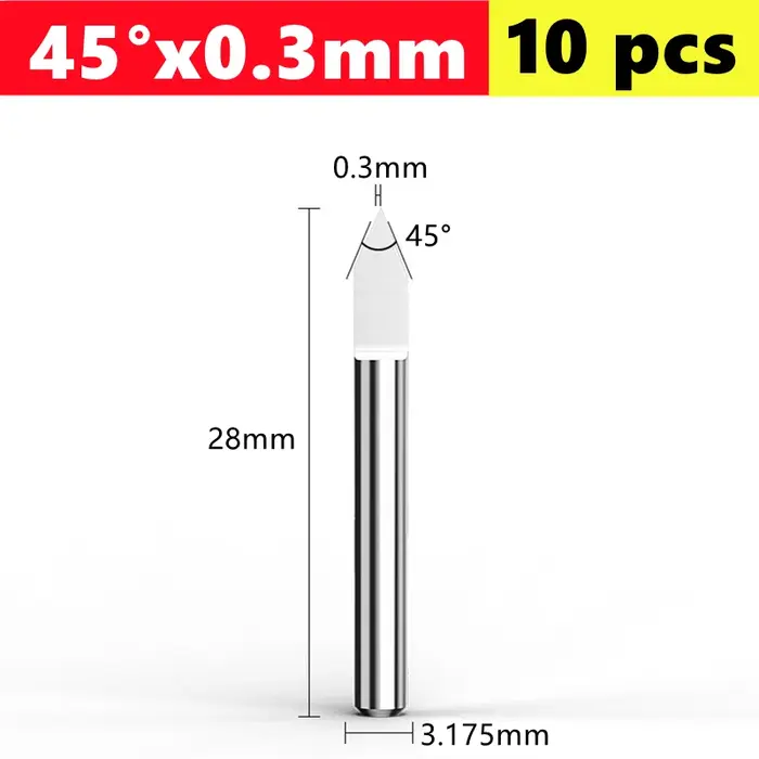 10 pièces 10 ° ~90 ° Fraise en forme de V 3.175mm (1/8 pouces)