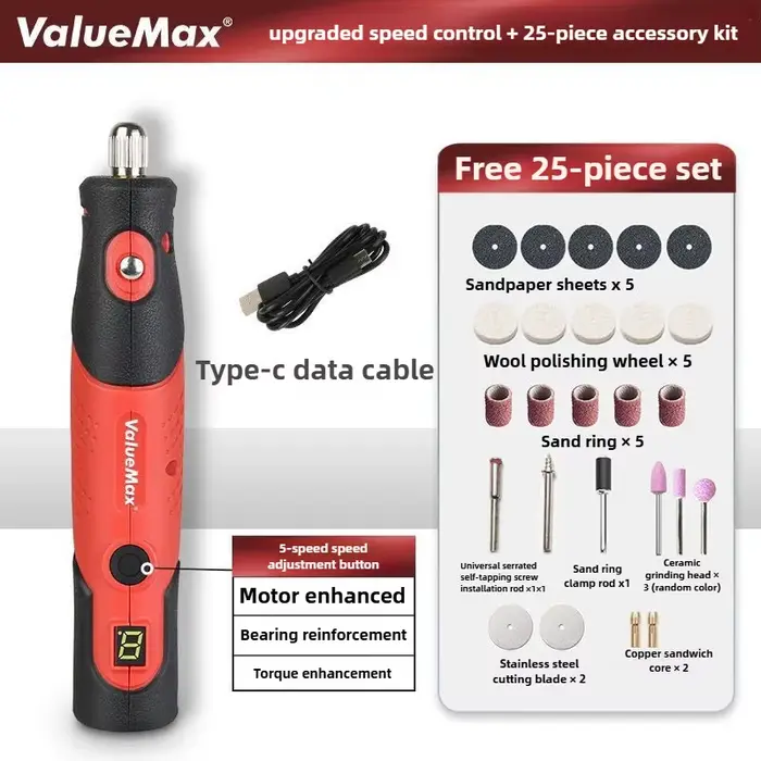 Kit de graveur et polisseur électrique sans fil mini 5000-10000-15000 tr/min pour travaux de précisi