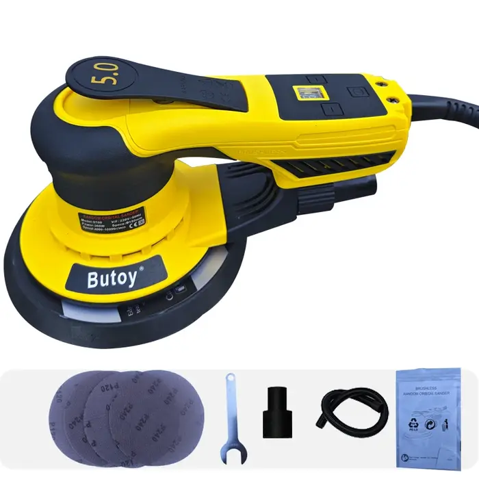 Nouvelle ponceuse-ponceuse sans balais 150 mm avec collecteur de poussière, disque de meulage 360 W,