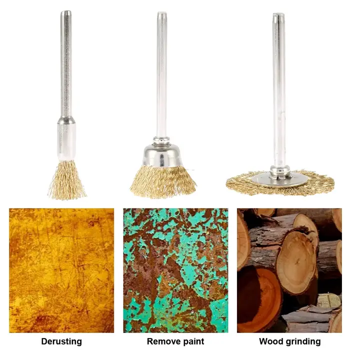 Brosse de roue en fil de laiton, pour outil rotatif Dremel, foret, élimination de la rouille du méta