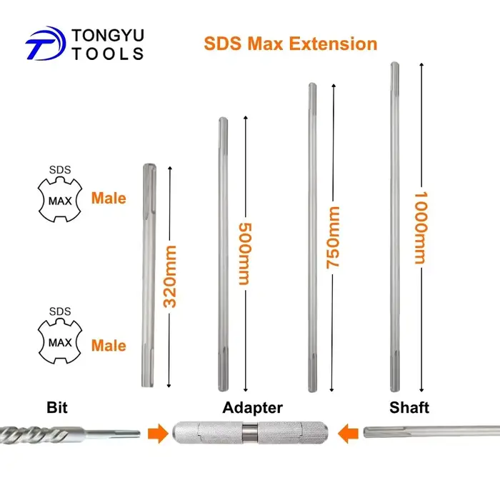 Tige d'extension SDS Max avec adaptateur de coupleur Max-Lock pour marteau perforateur