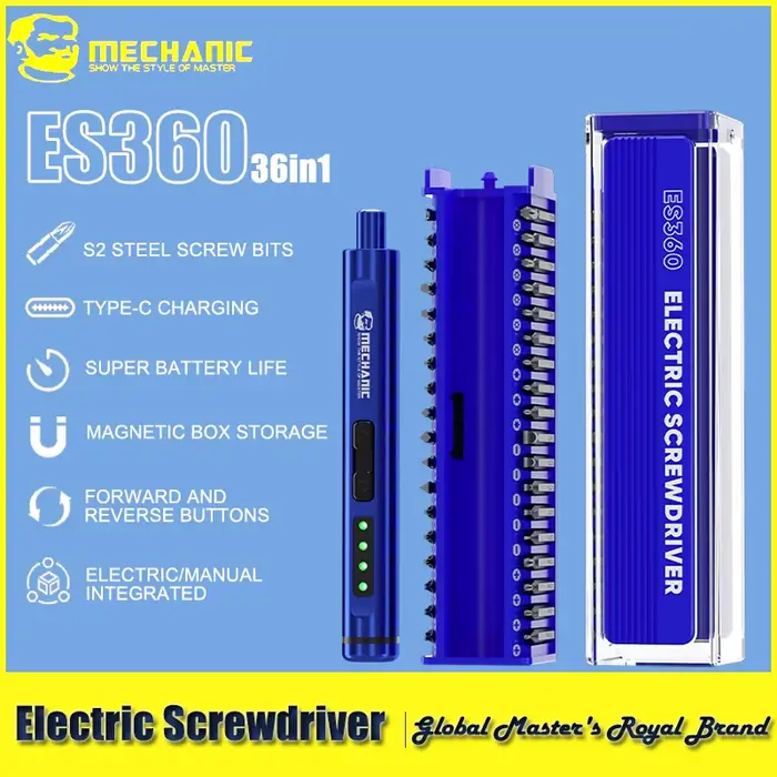 Mécanicien ES360 36-en-1 ensemble d'outils tournevis électrique avec lumière LED embouts magnétiques