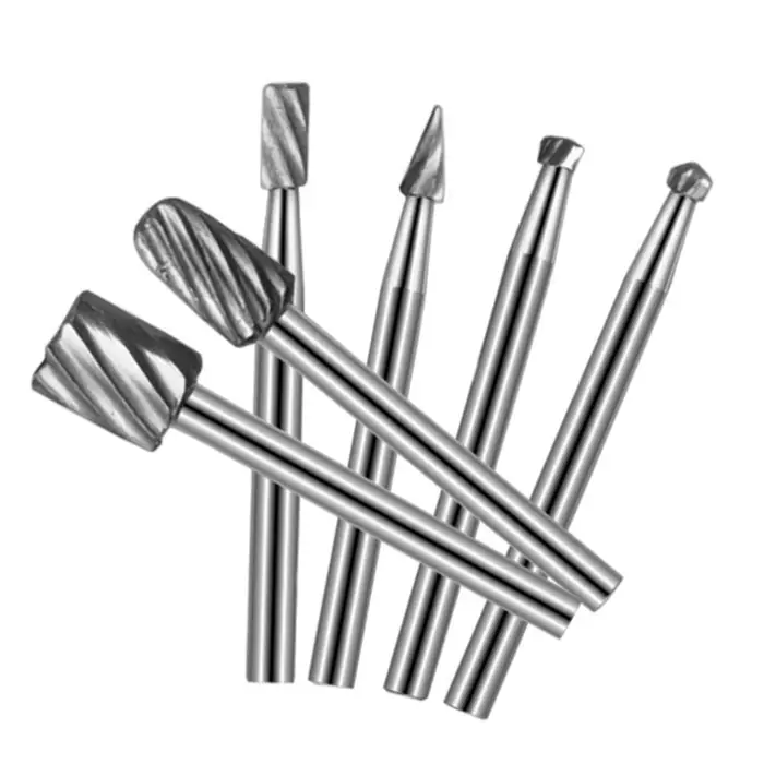 6 pièces outil rotatif Mini foret ensemble 3.1mm tige routeur meulage bavures fraise pour bois métal sculpture abrasif Dremel outil