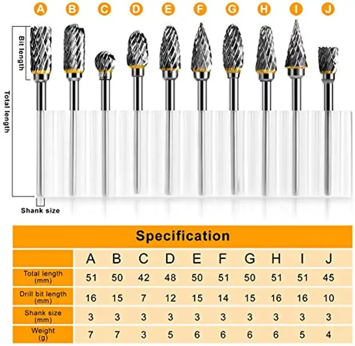 Nouveau 10 pièces 1/8 "tige fraise en carbure de tungstène outil rotatif bavure Double diamant coupe