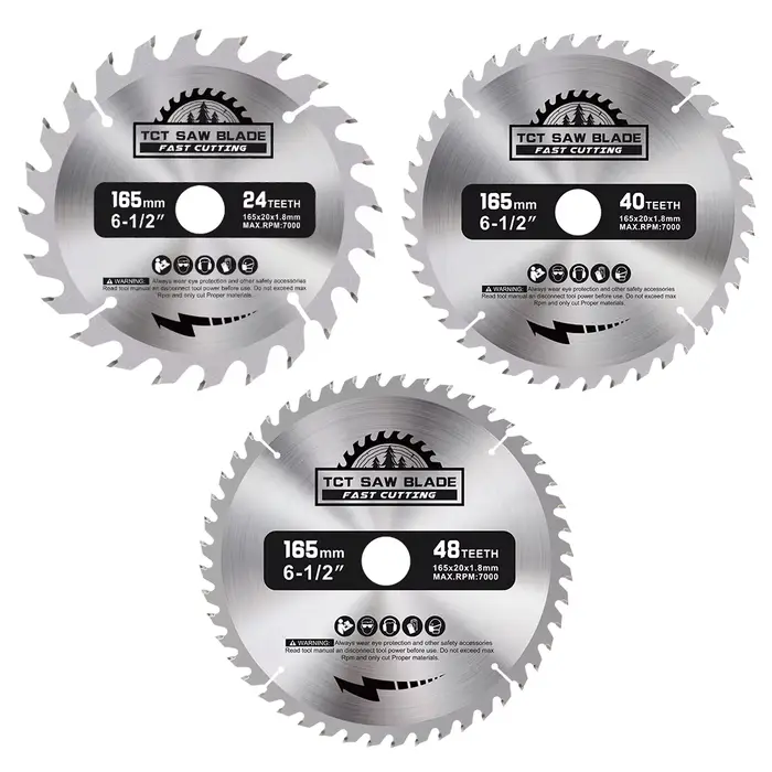 XCAN – lame de scie circulaire 165mm, 3 pièces, disque de coupe pour bois 24/40/48T, lame de scie en