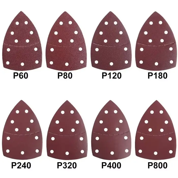 10pc souris détail ponceuse papier de verre 11 trous papier abrasif triangulaire pour multi ponceuse