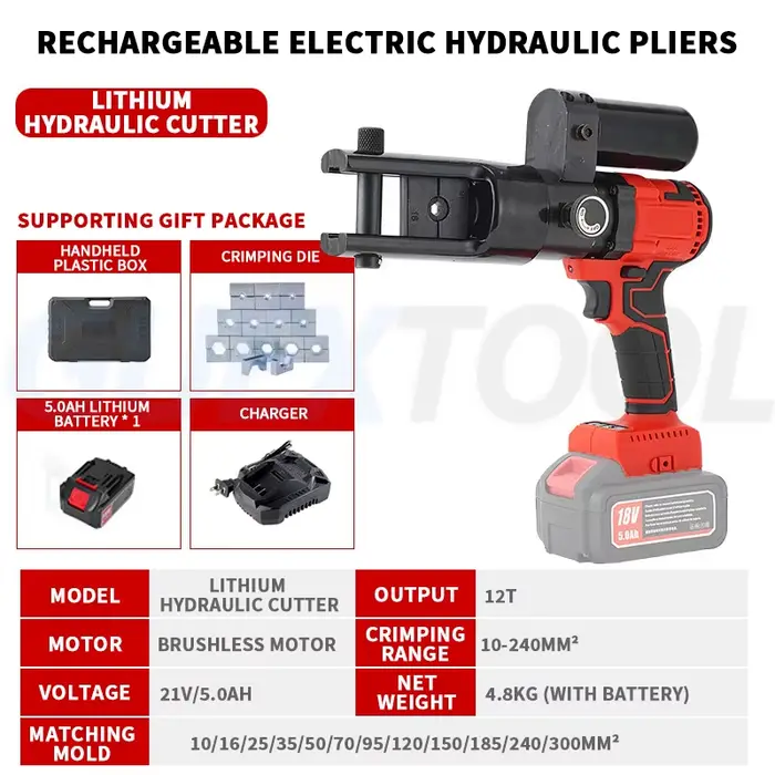 Outil de sertissage hydraulique électrique rechargeable à moteur sans balais pour bornes en cuivre, 