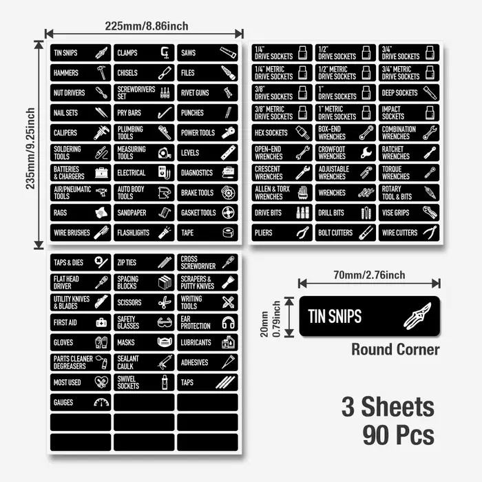 Étiquettes pour boîte à outils