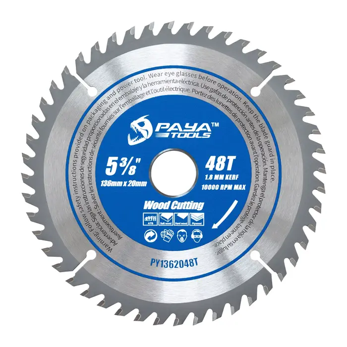 Lame de scie circulaire PAYA 5-3/8 pouces 48 dents pour la coupe du bois, lame de scie TCT à pointe