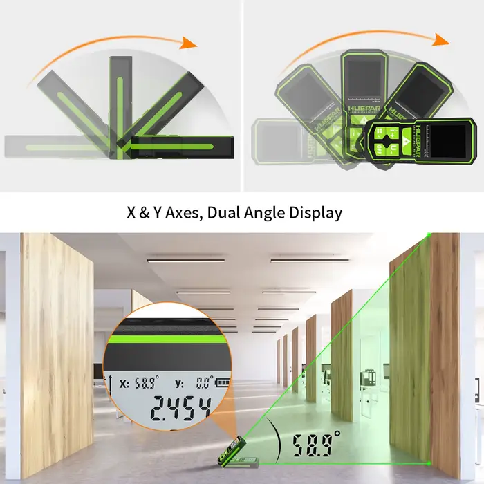 Huepar numérique vert Laser télémètre 60M 100M 120M Laser ruban à mesurer télémètre avec capteur d'a