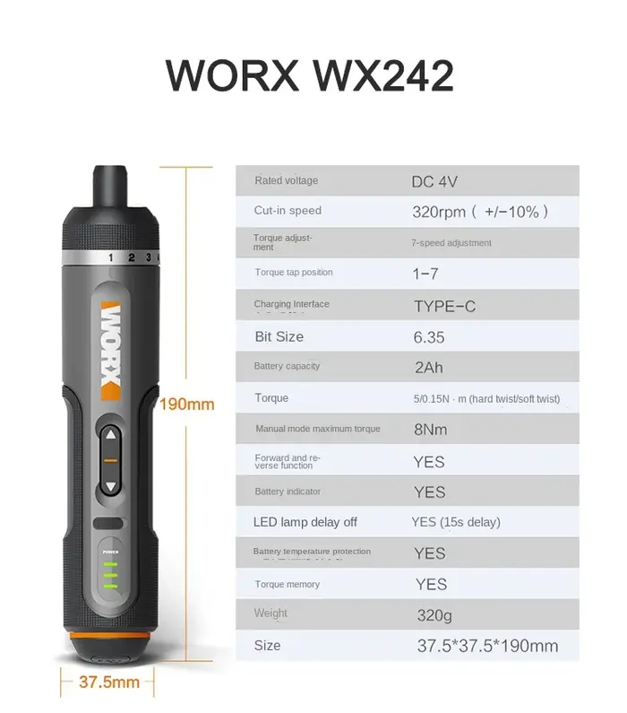 Worx 4V Mini jeu de tournevis électriques WX242 WX241 WX240