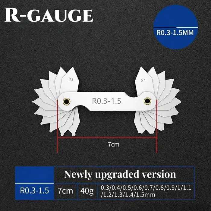 Jauge de rayon de haute précision R0.3-1.5/R1-7/R7.5-15/R15.5-25/R25-50/R52-100/R26-80mm