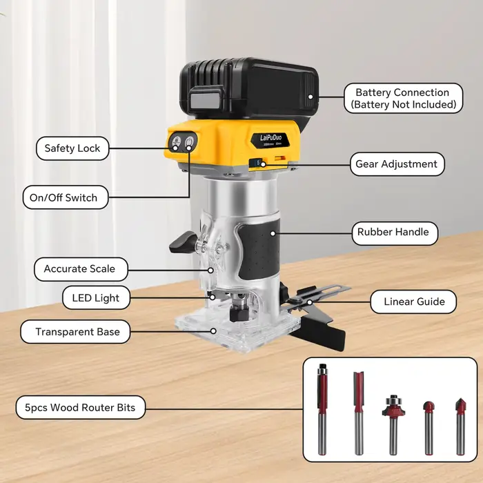Routeur à bois sans fil 800W 30000 tr/min