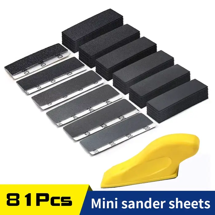 Kit de micro-ponceuse, 80 pièces, 3.5 "x 1", Mini outil de ponçage à la main, papier de verre sec et
