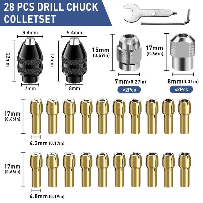 Mandrin sans clé de remplacement 1/32 "à 1/8", perceuse 4486 et 4485, tige de mandrin sans clé, outi