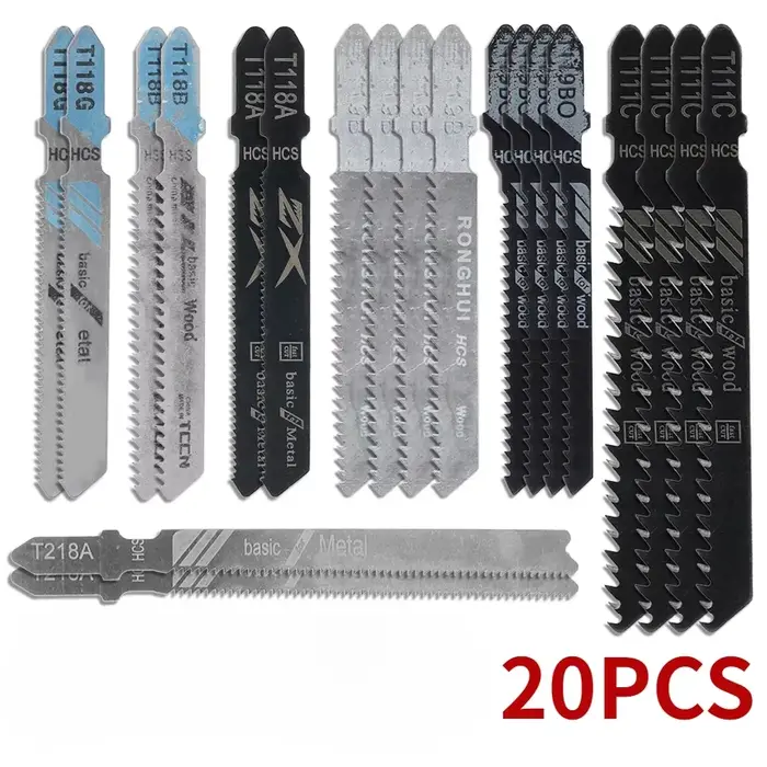 Ensemble de 20 lames de scie sauteuse à tige en T HCS, lames de scie sauteuse assorties pour la coup
