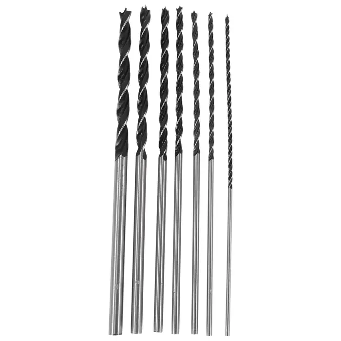 Jeu de forets à bois longs, 4mm, 5mm, 6mm, 7mm, 8mm, 10mm, 12mm x 300mm, 7 pièces