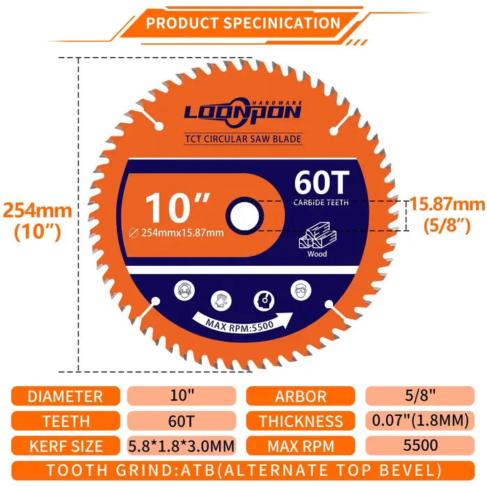 Loonpon TCT lame de scie circulaire en carbure disques de roue disque de coupe du bois 115 140 165 184 254mm