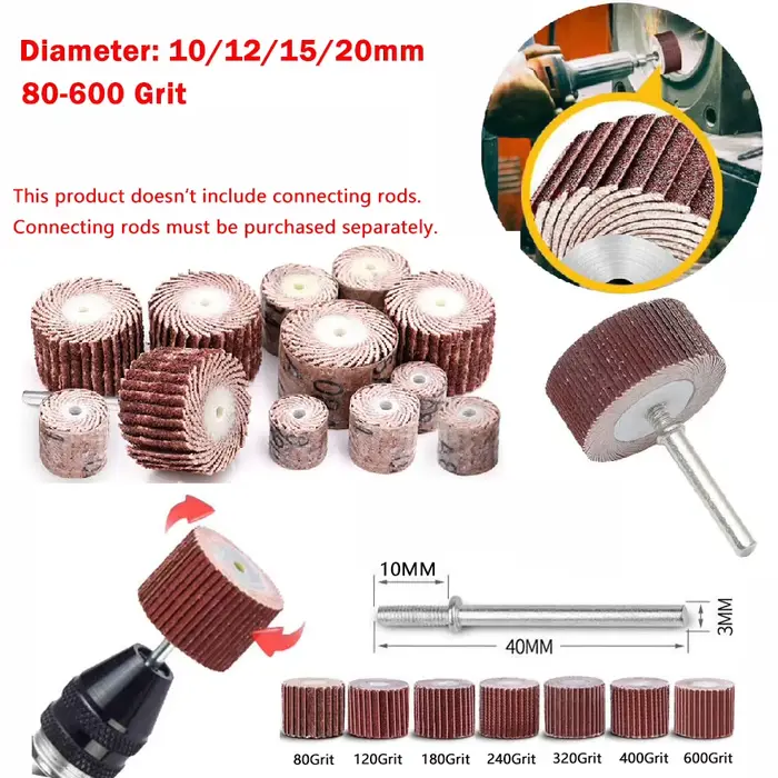 Lames abrasives de ponçage diamètre 10/12/15/20mm, grain 80/120/180/240/320-600, outils abrasifs pou