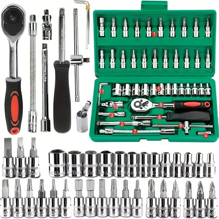 Jeu de douilles d'entraînement 46 pièces, jeu de clés à cliquet de 1/4 pouces, Kits d'outils mécaniq