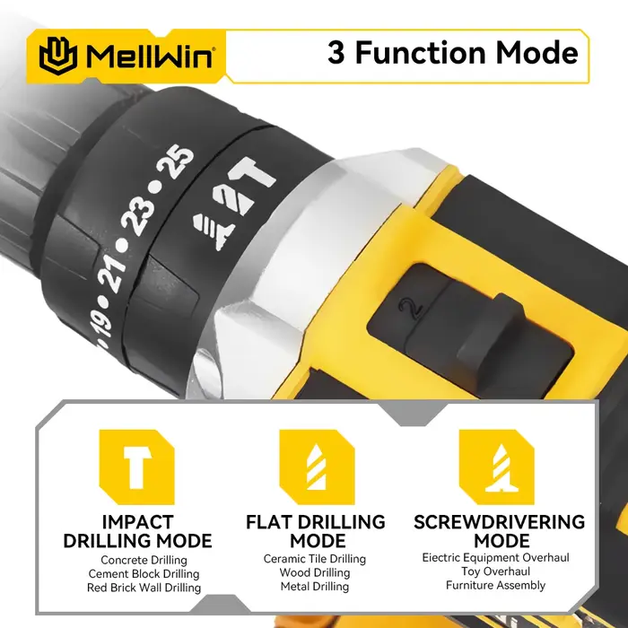 MELLWIN 25 + 3 couple sans fil perceuse à percussion électrique ensemble polyvalent tournevis