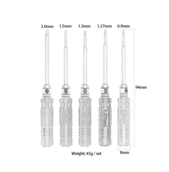 1 jeu de tournevis hexagonaux 0.9 1.27 1.3 1.5 2.0mm