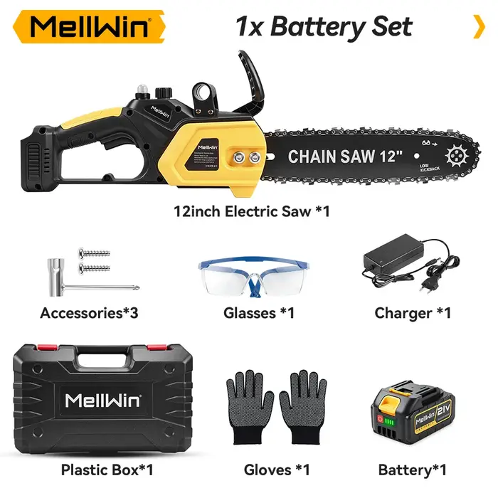 Scie électrique sans fil MELLWIN 12 pouces avec lubrification automatique
