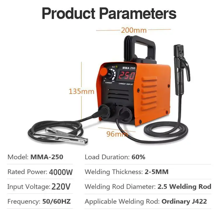 Soudeuse à onduleur Portable ZX7 250A 220V 3.8KW MMA IGBT, Machine à souder à l'arc pour la réparati
