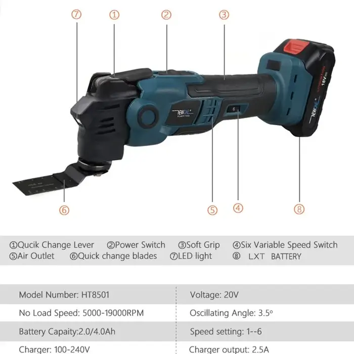 Outil multifonction oscillant anti-vibration sans balais et sans fil