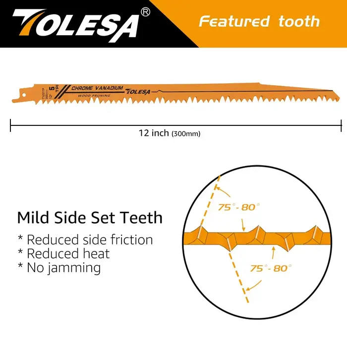 TOLESA 5 pièces lames de scie alternative pour l'élagage du bois 5 lames de scie TPI Construction du