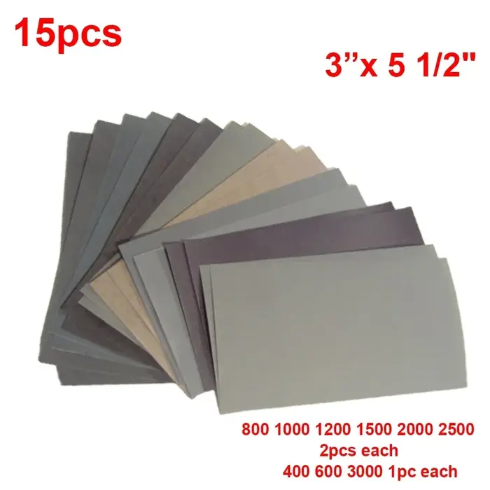 15 pièces/ensemble papier de verre automobile 400 600 3000 800 1000 1200 1500 2000 2500