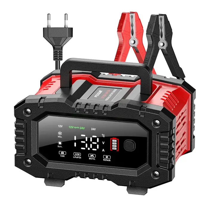 Chargeur intelligent de batterie de voiture et de moto FOXSUR 20A/10A 12V/24V pour batteries au plomb-acide et LiFePO4
