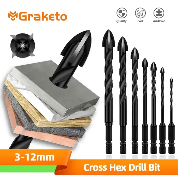 Foret à carrelage hexagonal croisé pour verre
