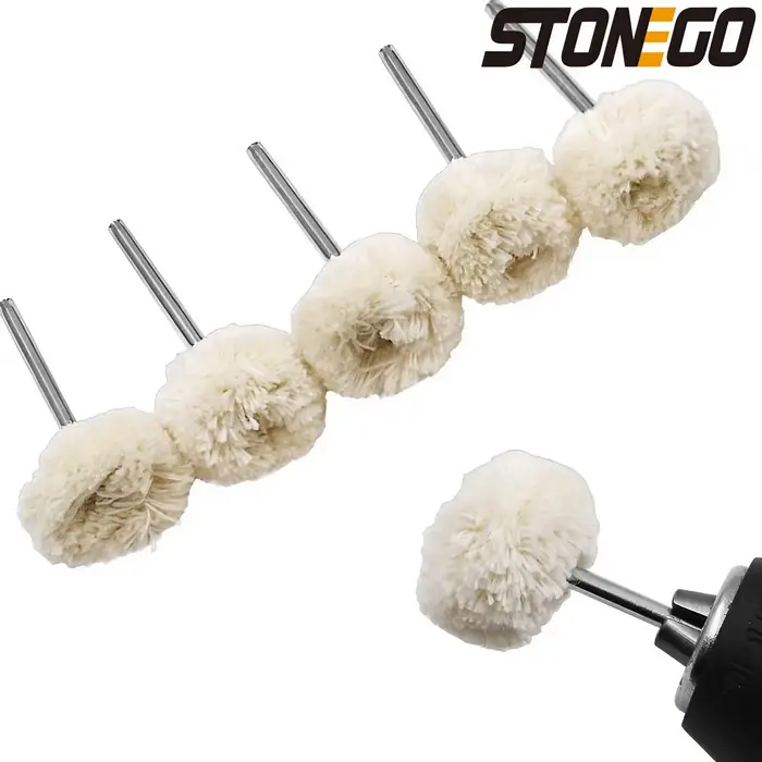 STONEGO 10 pièces tête de polissage de roue en laine avec tige de 3mm pour le polissage de bijoux mé