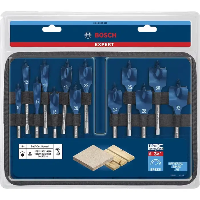 Jeu de forets Bosch EXPERT Self Cut Speed Spade à tige longue pour le travail du bois