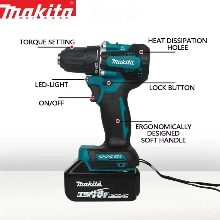 Makita DDF487 Perceuse à percussion électrique sans fil 18V lithium-ion 10 mm
