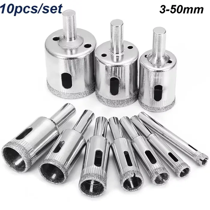 10 pièces 3-50mm diamant trou scie forets ensemble pour verre marbre porcelaine carrelage outils de