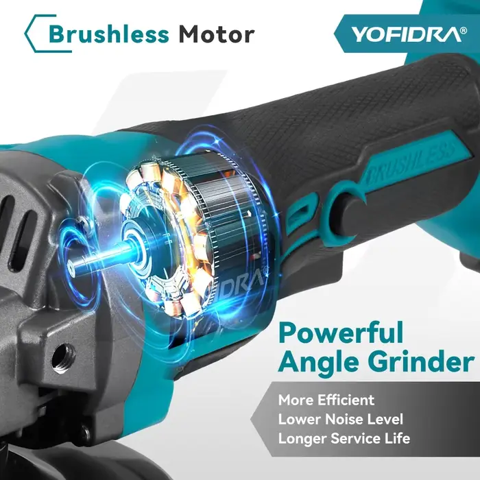 YOFIDRA 125mm meuleuse d'angle sans brosse 3 vitesses rectifieuse sans fil coupe outil de travail du bois adapté pour Makita 18V batterie broche
