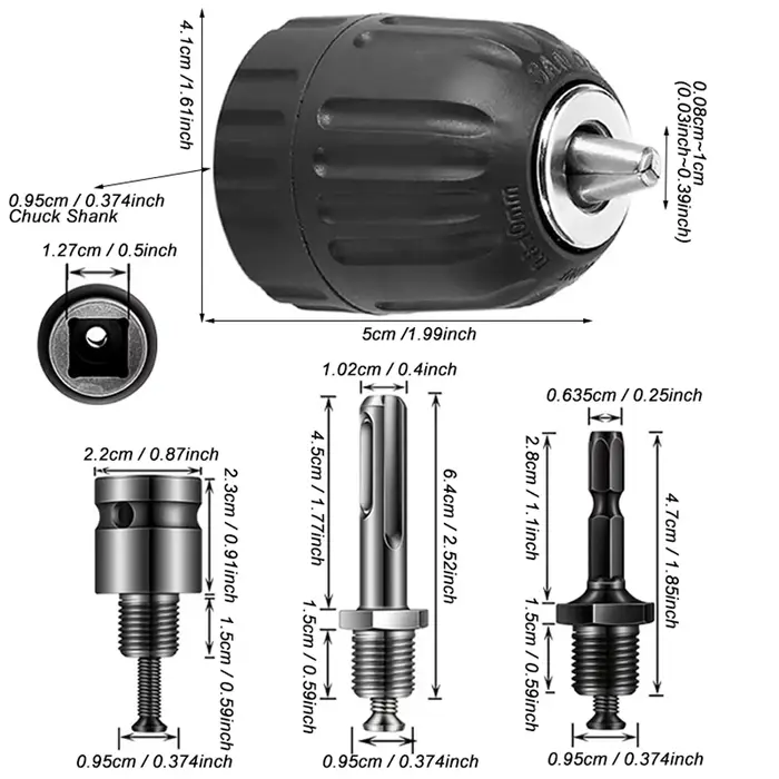 Mandrin de perçage sans clé 0.8-10mm 3/8-24UNF