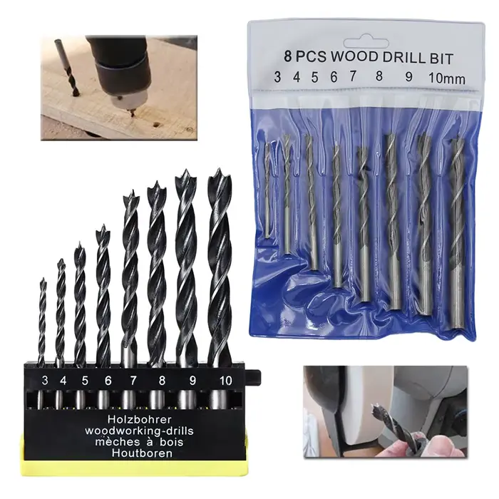 Perceuse à bois à trois pointes 3-10mm, 8 pièces, perceuse à branche DC, foret électrique, foret hél