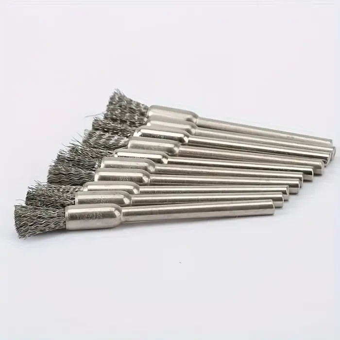 10 brosses métalliques en acier inoxydable avec manche de 3